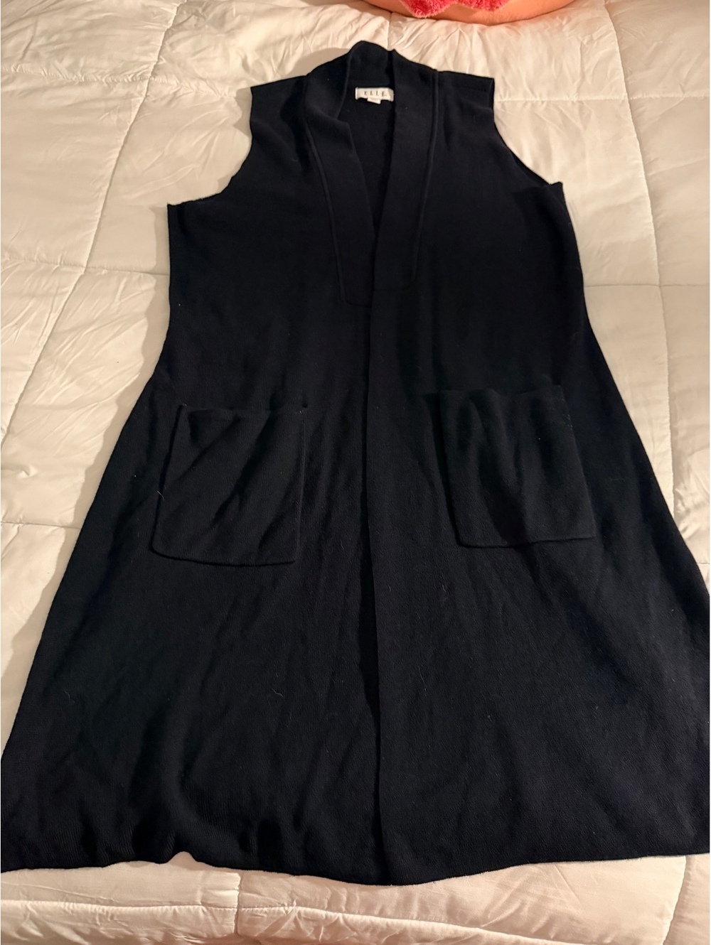 ELLE Black Sleeveless Knit Long Vest with Pockets Size XL